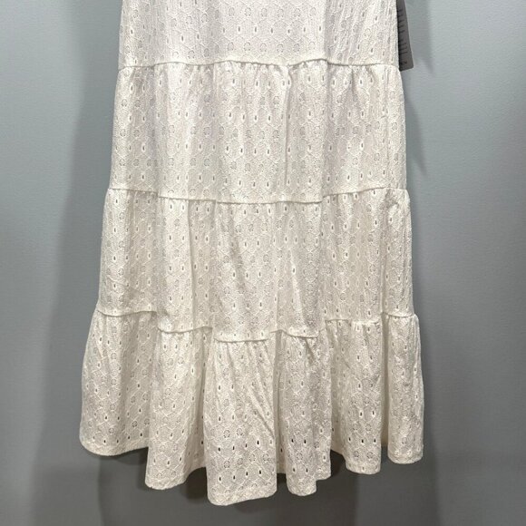 London Times Tiered Eyelet Lace Midi Dress White Size 8 Workwear Peasant NEW - Picture 3 of 11